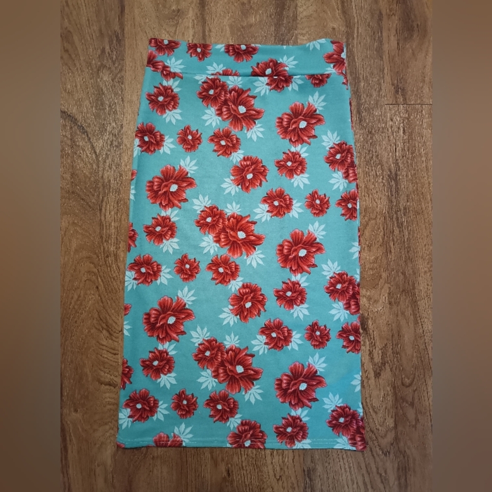 Azules Red and Teal Midi Pencil Skirt Resort Wear